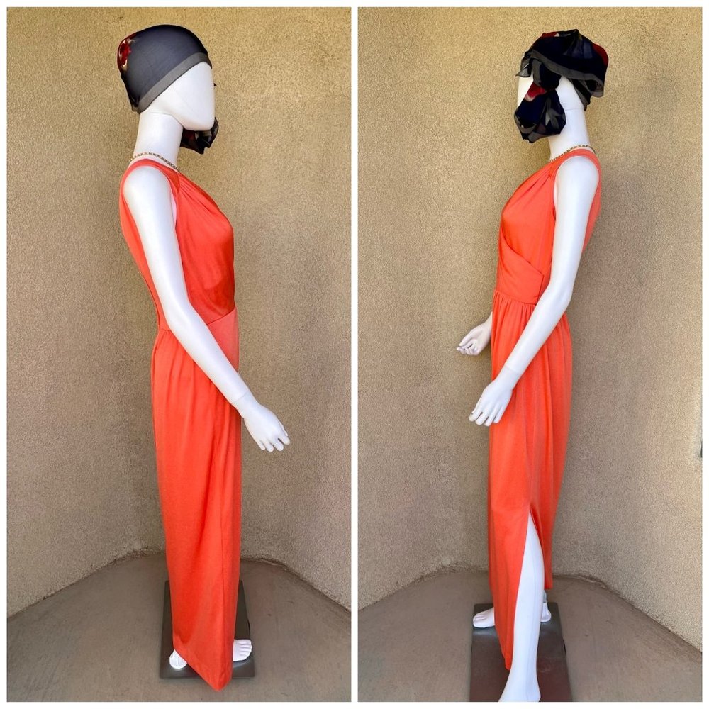 Vintage 1970s Shimmery Pumpkin Spice Maxi Dress - Picture 4 of 6